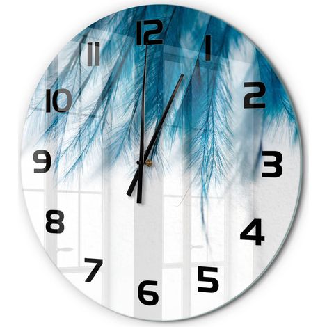 Horloge Murale Ronde Facile à Suspendre Verre Trempé Design Moderne Maison Plumes bleues fi 60 cm (1/5)