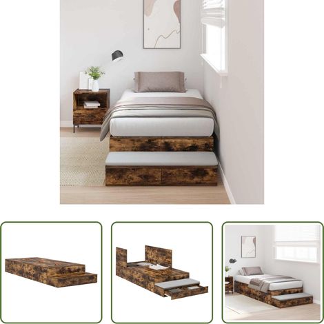 vidaXL Cadre de lit avec rangement Chêne fumé 75 cm Bois d'ingénierie (1/5)