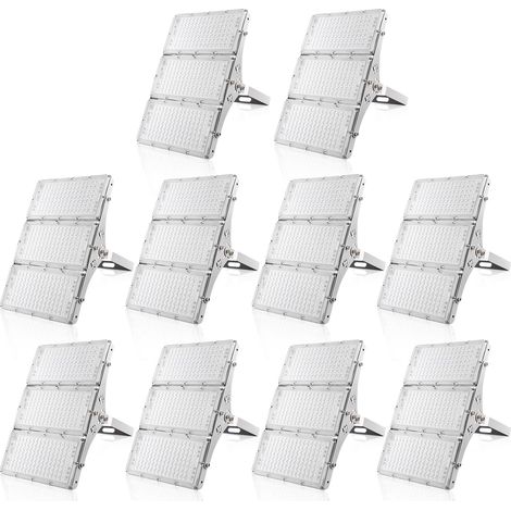 Projecteur LED 300W 10pcs, Lampe Intérieur Extérieur 30000LM, Triple Spot Extérieur IP66, Eclairage de Sécurité Blanc Froid 6000-6500k, Pour Jardin, Garage, Route