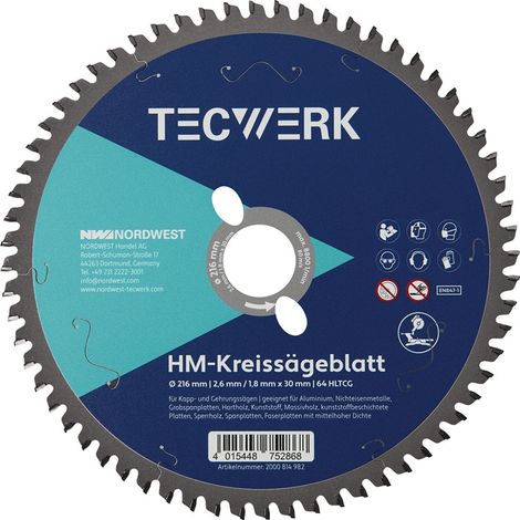Kappkreissägeblatt AD 254mm Z.80 HLTCG Schnitt-B.2,8mm TECWERK (1/2)