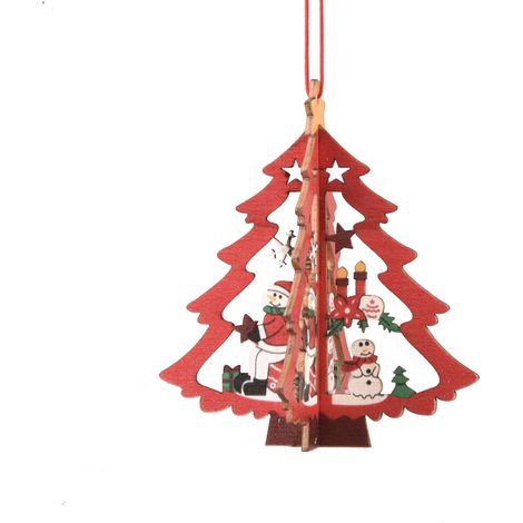 Ornements d'arbre de noël en bois, ornements suspendus en bois suspendus, ornements suspendus en bois DIY（Sapin de Noël Une section [rouge]） (1/5)