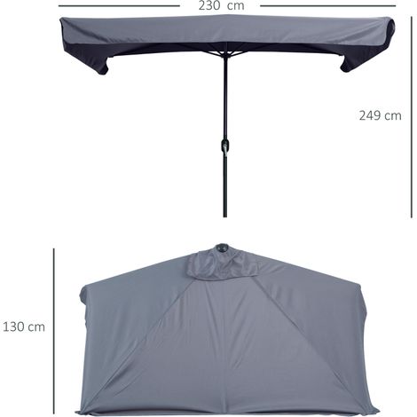 Outsunny Demi-parasol gris 2,3x1,3x2,49m, balcon 5 entretoises métal (1/5)