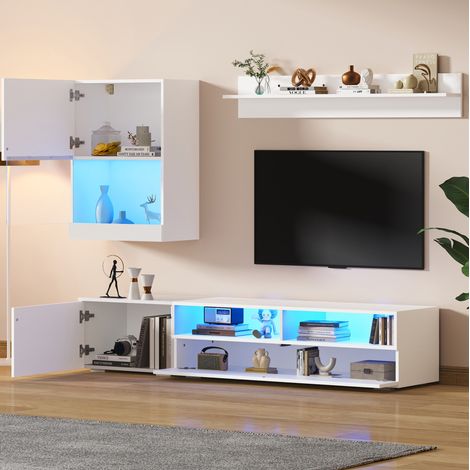 Mobile TV sospeso 3 pezzi 175 x 39 x 34 cm con LED, bianco DESVIAE (1/5)