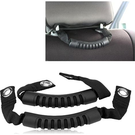 JSSEVN 2-teiliges Auto-Rücksitz-Kopfstützen-Haltegriff-Set mit Loch (schwarz) (1/5)