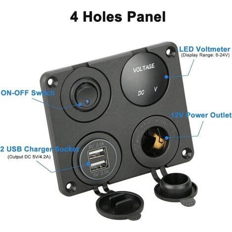 4-in-1-Schalterpanel, wasserdichtes Digitalvoltmeter, 12-V-Kfz-Netzteil, Dual-USB-Ladegerät, Zigarettenanzünderbuchse mit Wippschalter (1/4)