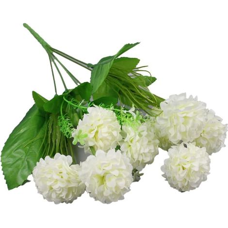 Bouquet d'hortensia artificiel à 9 têtes en soie avec feuilles pour fête de mariage, décoration d'intérieur, bureau, salon, centre de table (blanc) (1/5)