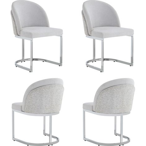 4 sillas de comedor modernas de chenilla gris claro con patas metálicas plateadas (1/5)
