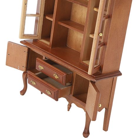 Armoire miniature en bois à l'échelle 1/12 pour maison de poupée, bibliothèque/placard avec porte et tiroir ouvrants, couleur bordeaux. (1/5)