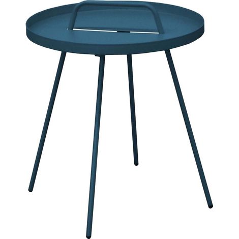 PROLOISIRS Table Basse de jardin Flower, ronde, 4 pieds, poignée - bleu 44 x 51 cm (1/2)