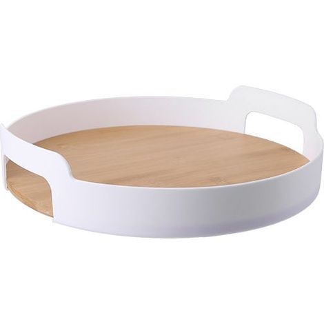 Plateau rond décoratif en bois avec poignée, plateau de table basse, plateau de service décoratif pour salon, salle à manger ou plus encore (1/5)