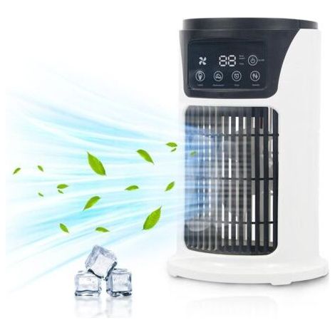 Climatiseur portable, mini refroidisseur d'air personnel, ventilateur de bureau à 6 vitesses, lumière LED 7 couleurs avec fonction de minuterie pour usage personnel (1/5)