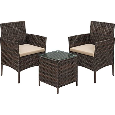 Set di mobili da giardino per esterno superficie intrecciata in PE tavolo e sedie per terrazza giardino balcone marrone e tortora 120001695