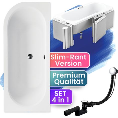 Badewanne Eckbadewanne 170x75 Rechts mit Styroporverkleidung, Ablauf & Füße GRATIS - Komplettset 4in1 Original Acryl Wanne - BADLAND AVITA SLIM