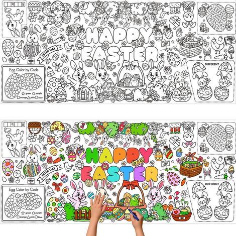 Nappe de table à colorier de Pâques 76x183 cm, papier, avec lapins & œufs, pour enfants