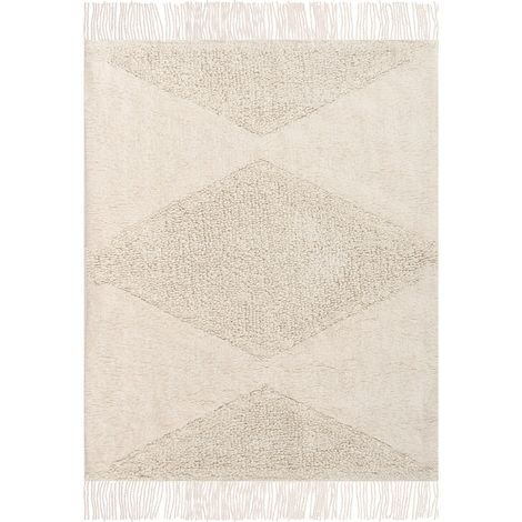 Area Rug Beige Cotton 140 x 200 cm Decorative Boho Style Living Room Kids KHONOMA (1/5)