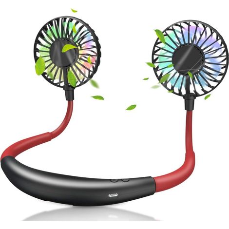 Mini ventilateur USB portable à lumière LED, ventilateur à tour de cou portable rechargeable, mouvement à 3 vitesses à double tête