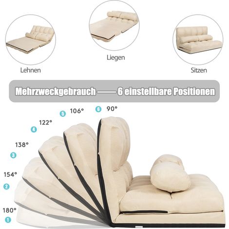 Schlafsofa mit verstellbarer Rückenlehne, Beige