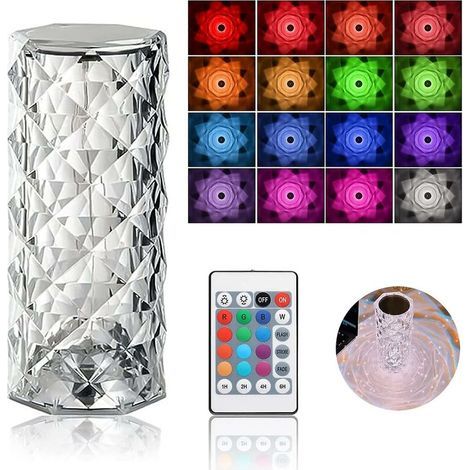 Lampe de Table en Cristal de Diamant, 16 Couleurs Usb Charge Lampe Tactile Veilleuse de Chevet avec Télécommande (1/5)