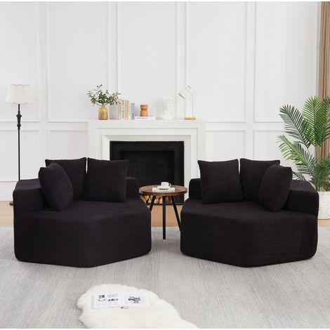 REDOM Sillón modular hexagonal, con 3 cojines, múltiples configuraciones, chenilla y espuma con muelles, negro (1/5)