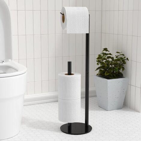 Noir Support de Papier Toilette en Nickel brossé, Porte-Rouleau de Papier Toilette autoportant pour Le Stockage du Papier, Distributeur de Papier Toilette en Acier Inoxydable pour 3 Rouleaux de Papier (1/5)