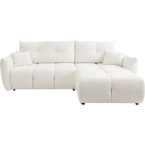 JUNE - Canapé d'angle convertible tissu bouclette 3 places - Beige