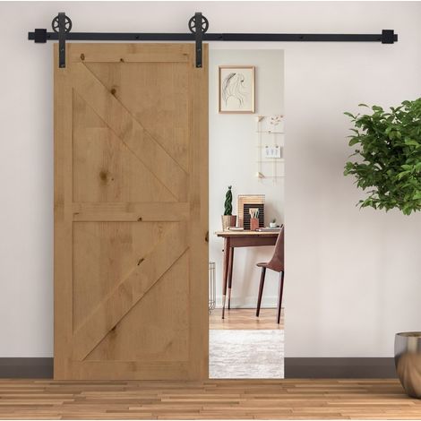CHICFURN Sistema de puerta corredera 200 cm en acero negro, para puerta en madera, gana espacio (1/5)