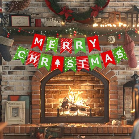 Bannière Joyeux Noël, guirlande décorative de Noël rouge et verte en papier avec ficelle - Idéale pour la cheminée, les murs, les fenêtres, la décoration de Noël à la maison et au bureau, guirlande fe (1/5)