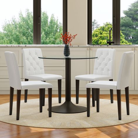 MEUBLIV Table et chaises 85 cm noir et blanc – 1 table 4 chaises (1/5)