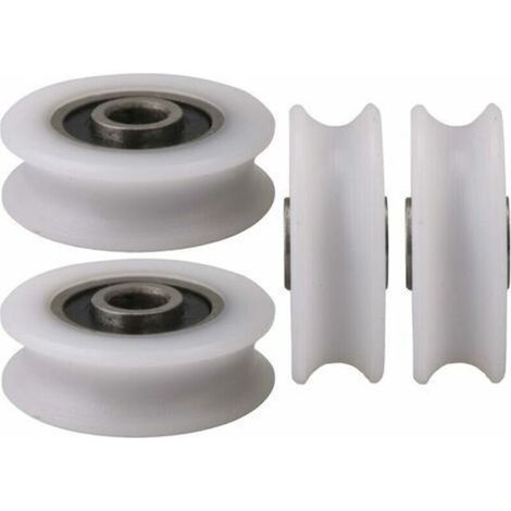 pair 4pcs 4x20x6.5x7.4mm Blanc Intérieur Dia 4MM U-Groove Nylon Poulie Roue pour Porte Coulissante-