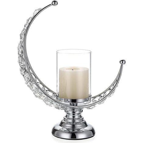Bougeoir en Forme de Lune bougeoir en Cristal Chandelier Support de Bougie pour Table de Mariage Maison décoration (argenté)