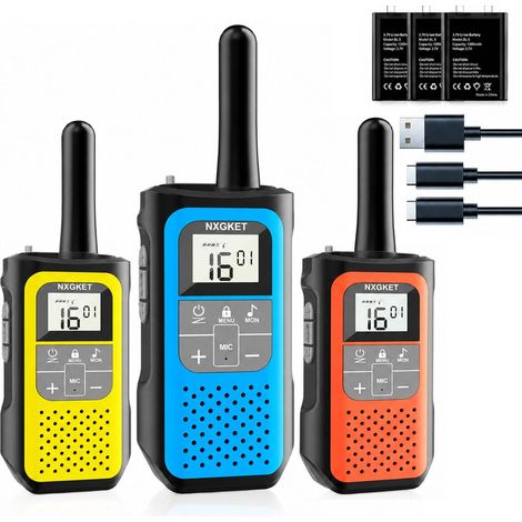 Talkie Walkie pour Adulte et Enfant, 3 Talkies-Walkies Longue Portée 5 km, Radios Bidirectionnelles Rechargeables, 16 Canaux, VOX Fonction, Toki Walki pour Camping, Activités de Plein air (1/5)
