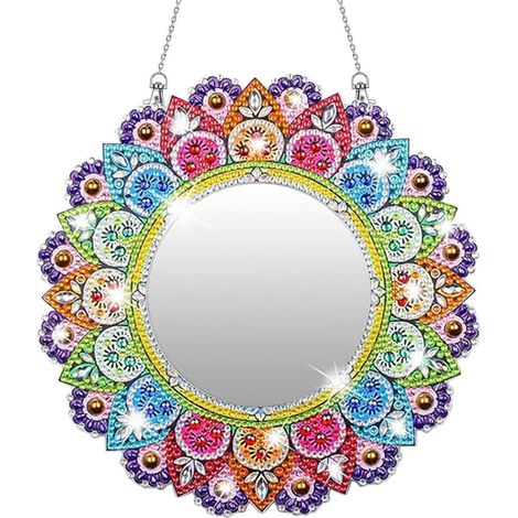 Diamond Painting Spiegel Mandala Bastelset für Kinder, Bunt, DIY Deko (1/4)