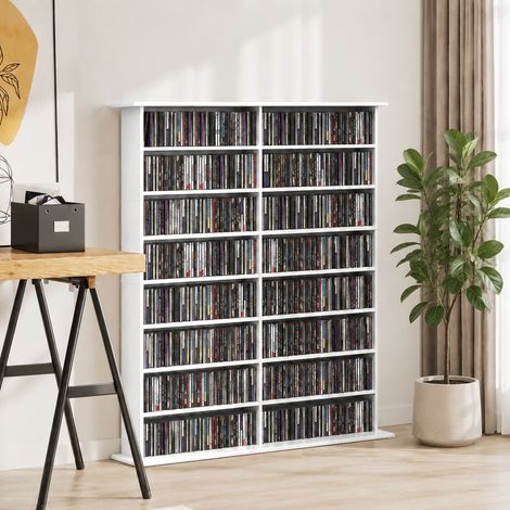 Étagère multimédia à 8 niveaux, étagère à DVD avec 12 étagères réglables, 16 compartiments, pour 720 CD, blanche (1/5)
