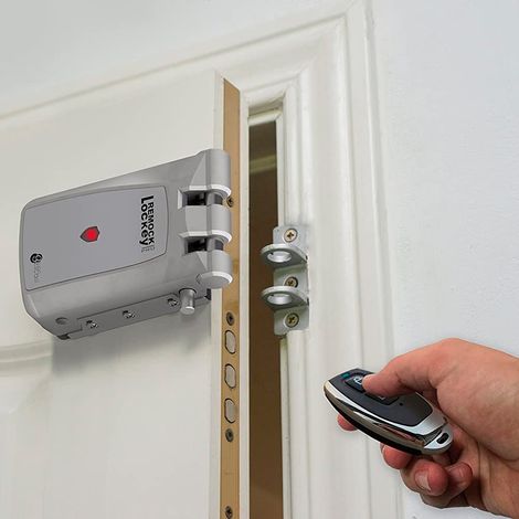 Serrure monopoint en applique dorée – 4 télécommandes incluses – Installation simple sur bois, métal, verre – Alarme changement de pile – Mengual