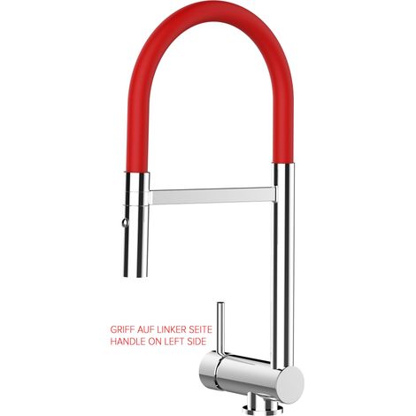 Robinet de Cuisine Mitigeur rabattable sous fenetre 60mm avec poignée gauche chrome robinet bec rouge orientable et douchette 2 jets detachable VIZIO (1/5)