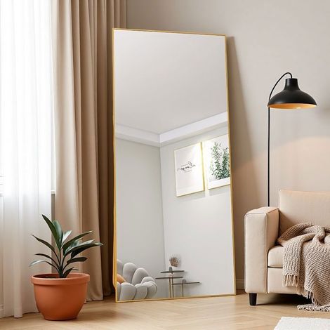 Specchio da Terra - 180x80cm - Alluminio Dorato - Vetro Tempestato - Design Contemporaneo