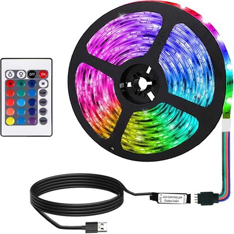 10m Ruban LED USB, 30 LED/M, 24 Boutons Bande Lumineuse Télécommandée, pour Léclairage à La Maison, Décoration de Fête (1/5)