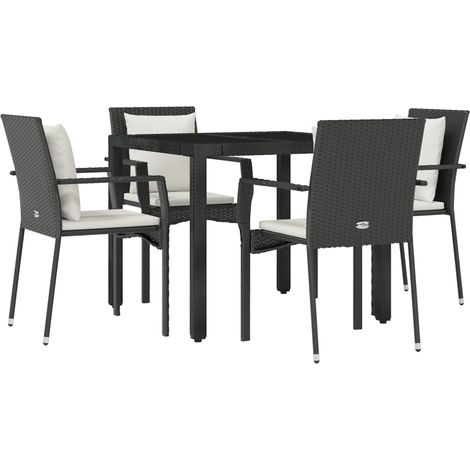 Mobili da pranzo da giardino e cuscini 5 pezzi in resina intrecciata nera