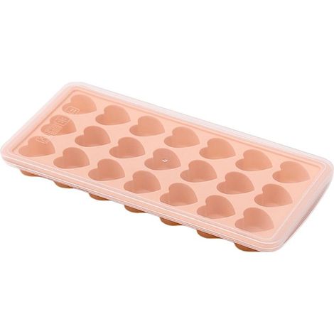 Bac à glaçons avec couvercle  Bac à glaçons en silicone avec couvercle – Moule empilable à 21 alvéoles (forme de cœur) pour un démoulage facile (1/5)