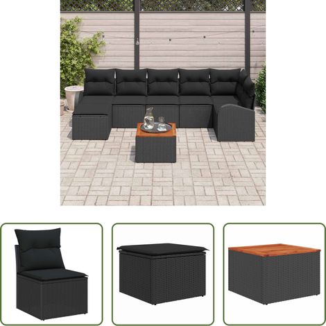 vidaXL Balkonsofa - Gartensofa-set mit Kissen 8 pcs Schwarz Poly-Rattan (1/5)