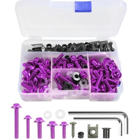 177PCS Boulons de Carénage de Moto,Vis de Pare-Brise de Moto,Boulons de Carénage, Vis de Carénage de Moto,Kit de Boulons de Carénage,pour Les Sports Motorisés Et La Course de Moto (Violet)
