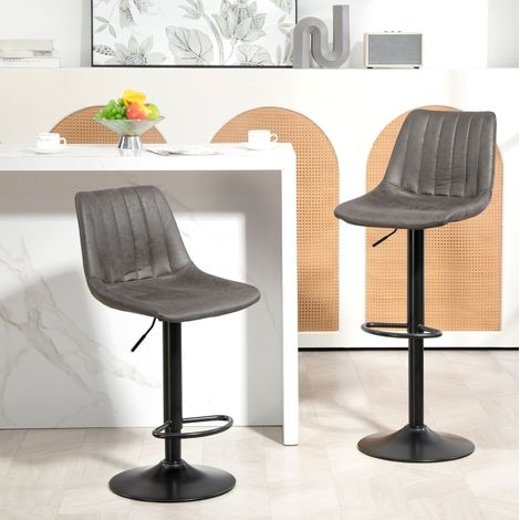 Taburetes de bar retro lote de 2, altura regulable, con reposapiés, gris oscuro OKMYHOME (1/5)