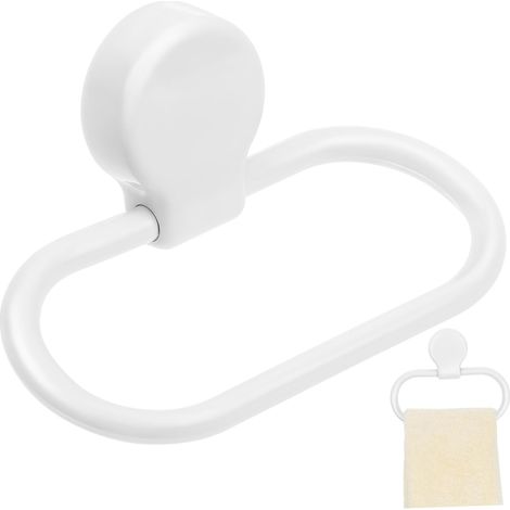 Anneau porte-serviettes adhésif blanc ABS, support mural sans perçage, salle de bain (1/5)