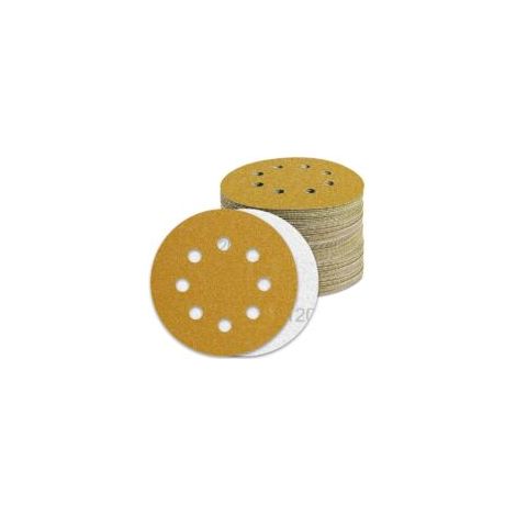 Disque abrasif 125mm P120 – Lot de 100 disques pour ponceuse orbitale – Oxyde d'aluminium doré – Préperforés pour aspiration poussière - 100pcs (1/5)