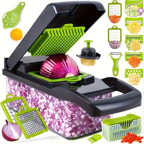 Mandoline coupe-légumes multifonctionnelle – Acier inoxydable – 7 lames interchangeables – Coupe-oignons et légumes (1/4)