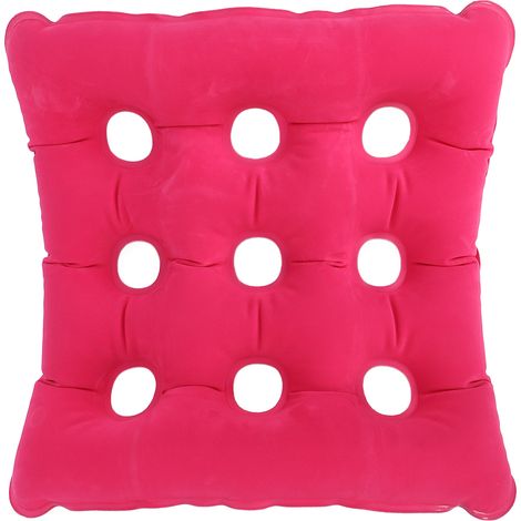 Coussin gonflable épais en tissu floqué anti-escarres, respirant, pour voiture, bureau ou fauteuil roulant, rose rouge. (1/5)