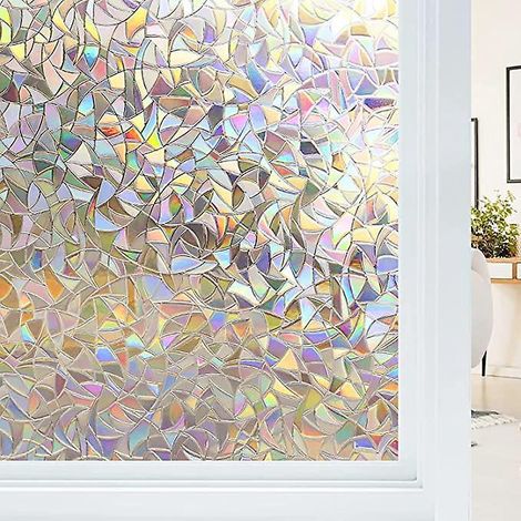 45 x 200 cm, elektrostatische Fensterfolie mit Regenbogeneffekt, dekorative Sichtschutzfolie, 3D-UV-Schutzfolie, ideale Verdunkelungsfolie (1/5)