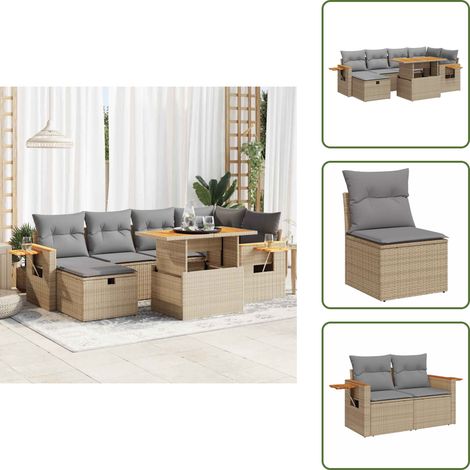 8-tlg. Garten-Sofagarnitur mit Kissen Beige Poly Rattan - Gartensofa Set - Garten Sofa Set - Outdoor Sofa Set - Garten Sofagarnitur (1/5)
