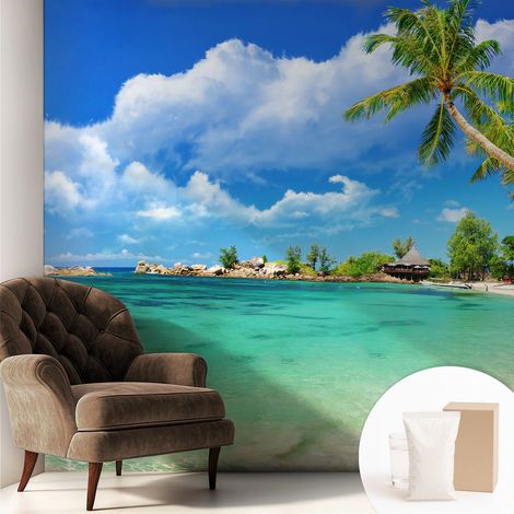 Tapete Vliestapete mit Kleber - Wanddekoration Wohnzimmer - Tapete Schlafzimmer Tropisches Paradies 250x250 cm