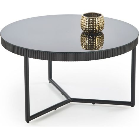 Table basse ronde noir laqué avec plateau verre 80cm ELOIS (1/5)